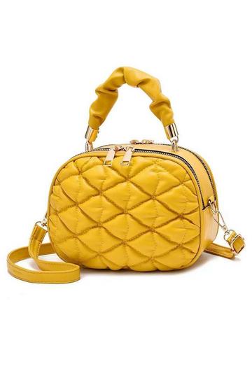 Small Top Handle Puffer Quilted Double Zipper Crossbody Bag Yellow