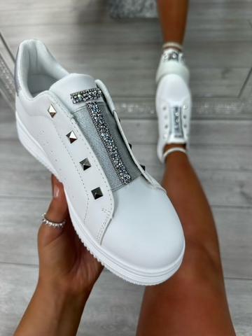 Crystal Studded Trim Trainers White