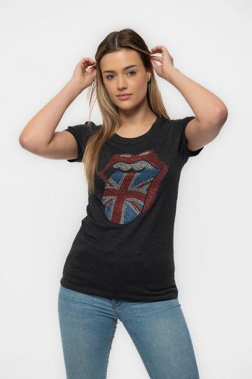 Diamante Union Jack Tongue Skinny Fit T Shirt Grey