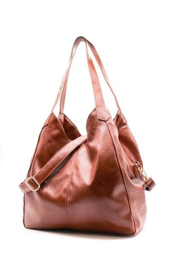 Brown Large Slouch Triple Compartments Shoulder Bag