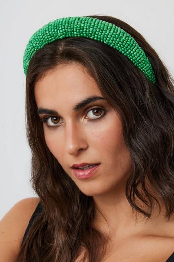 Solid Beaded Headband Green