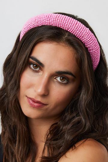 Pink Solid Beaded Headband