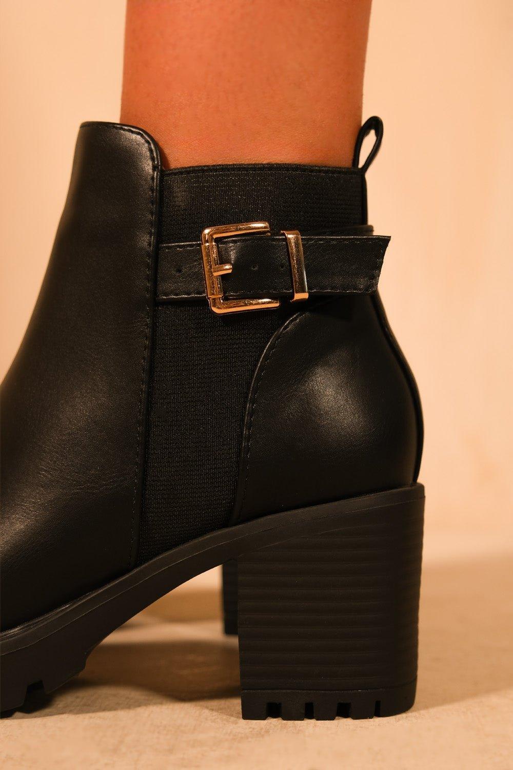 Kali Mid Block Heel With Buckle Detail Stretch Ankle Boots