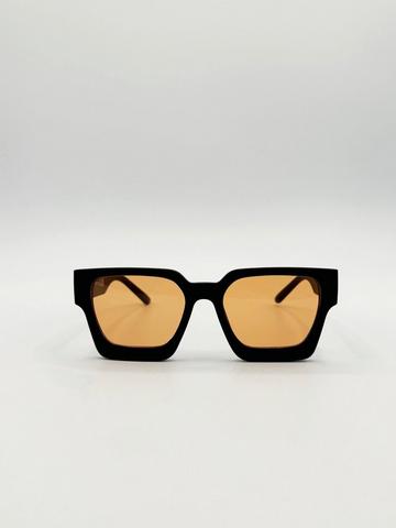 Chunky Oversize square Sunglasses in Black with Orange Lenses Black