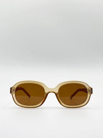 Brown Retro Style Oval Plastic Frame Sunglasses