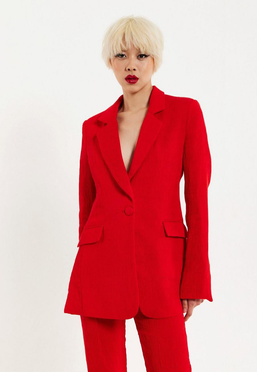 Red Block Colour Pleat Blazer image number 1