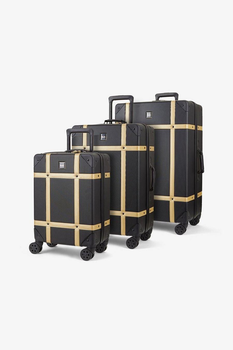 Gold Vintage Hard Shell Luggage Suitcase Trunk Cabin Travel Bags Set Of 3