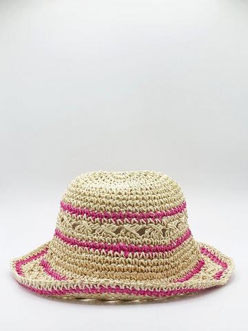 Striped Straw Bucket Hat Purple