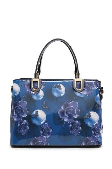 Blue Flo Crystal Floral Patent Leather Tote Shoulder Bag