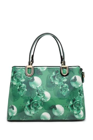 Green Flo Crystal Floral Patent Leather Tote Shoulder Bag