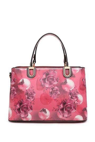 Pink Flo Crystal Floral Patent Leather Tote Shoulder Bag