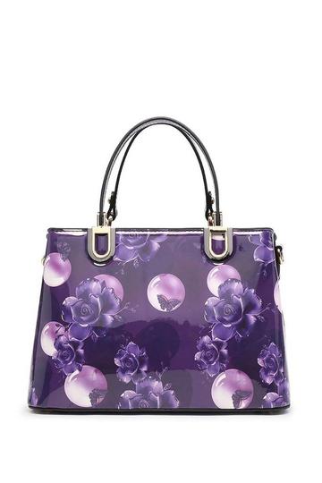 Purple Flo Crystal Floral Patent Leather Tote Shoulder Bag