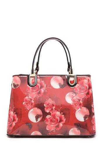 Red Flo Crystal Floral Patent Leather Tote Shoulder Bag