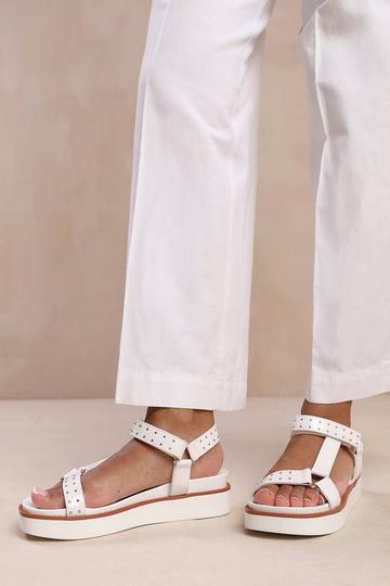 'Hawaii' Wide Fit Multi Strap Sandal With Stud Detail White