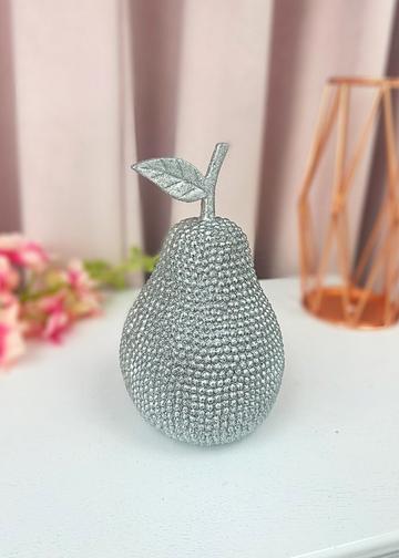 Sparkly Pear Ornament Metallic Silver