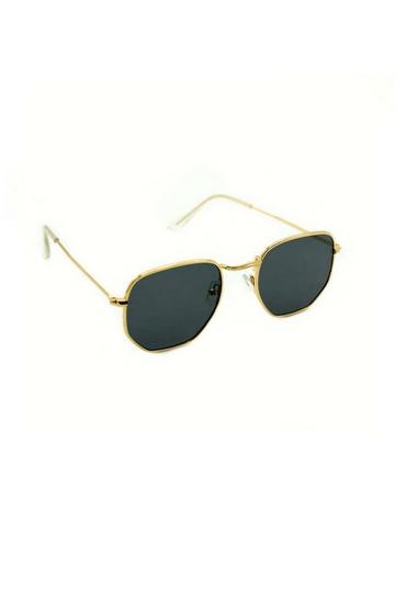 Metallic Hexagon Sunglasses in Gold and Black lens