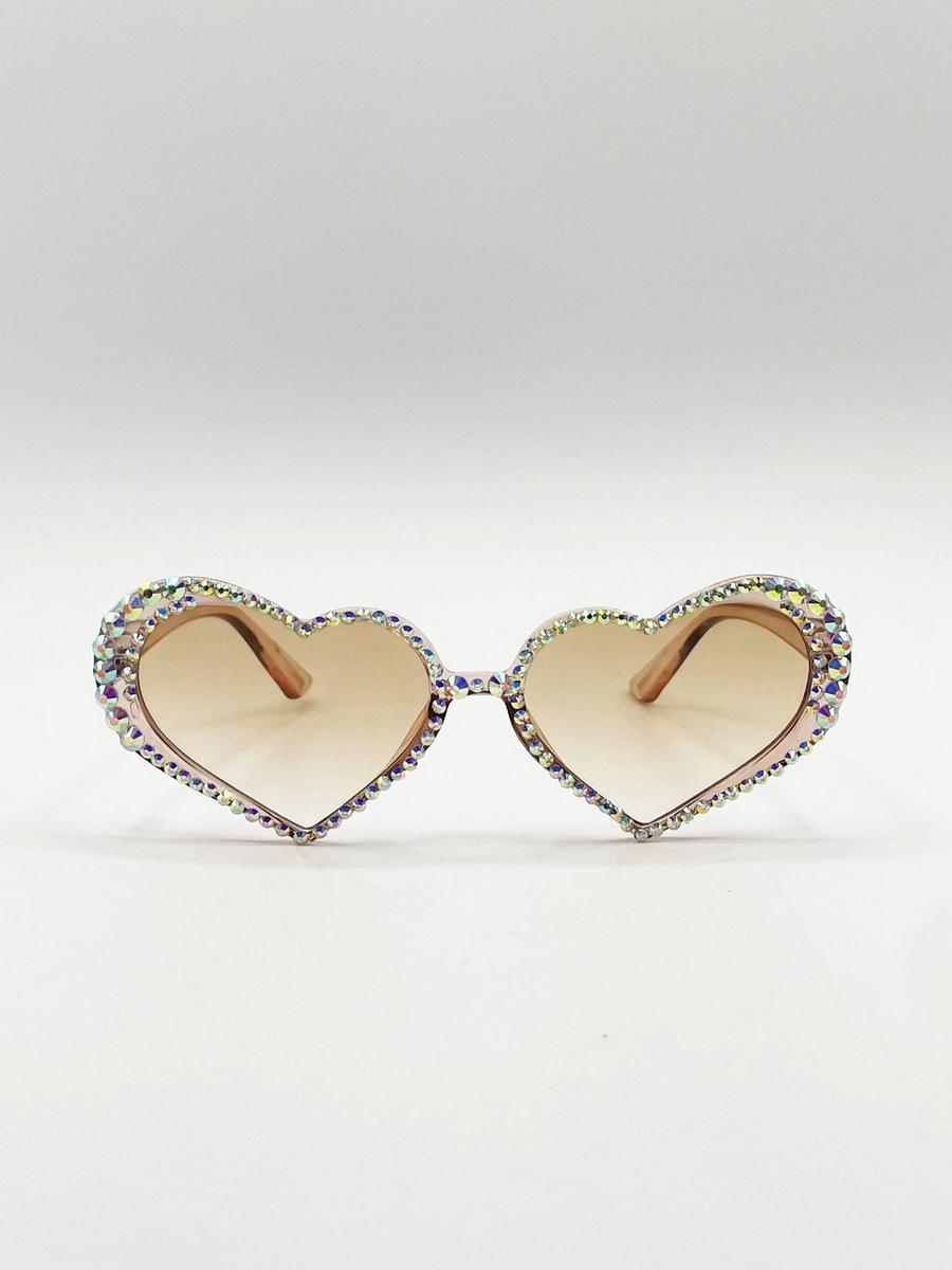 Light sand Heart Sunglasses with Gem Detail in Champagne