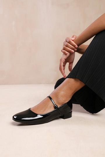 'Portugal' Wide Fit Low Heel With Strap And Buckle Detail Black