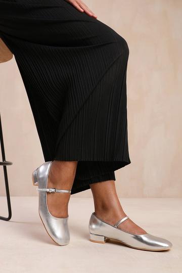 'Portugal' Wide Fit Low Heel With Strap And Buckle Detail Silver