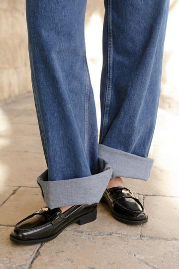 'Denver' Wide Fit Slip On Loafer With Gold Detailing Black