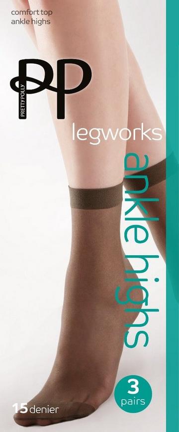 Grey Legworks 15 Denier Legworks Comfort Top Ankle Highs 3 Pair Pack - Mid Grey