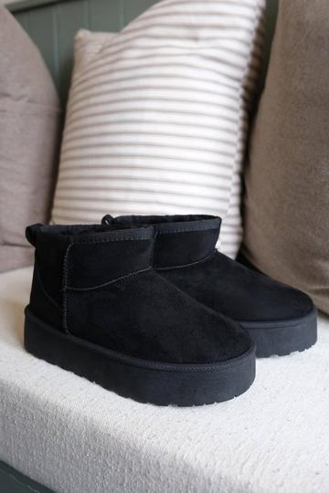 'Maple' Faux Fur Lining Platform Ankle Boots Black