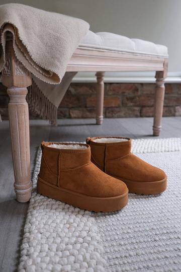 'Maple' Faux Fur Lining Platform Ankle Boots Light Brown