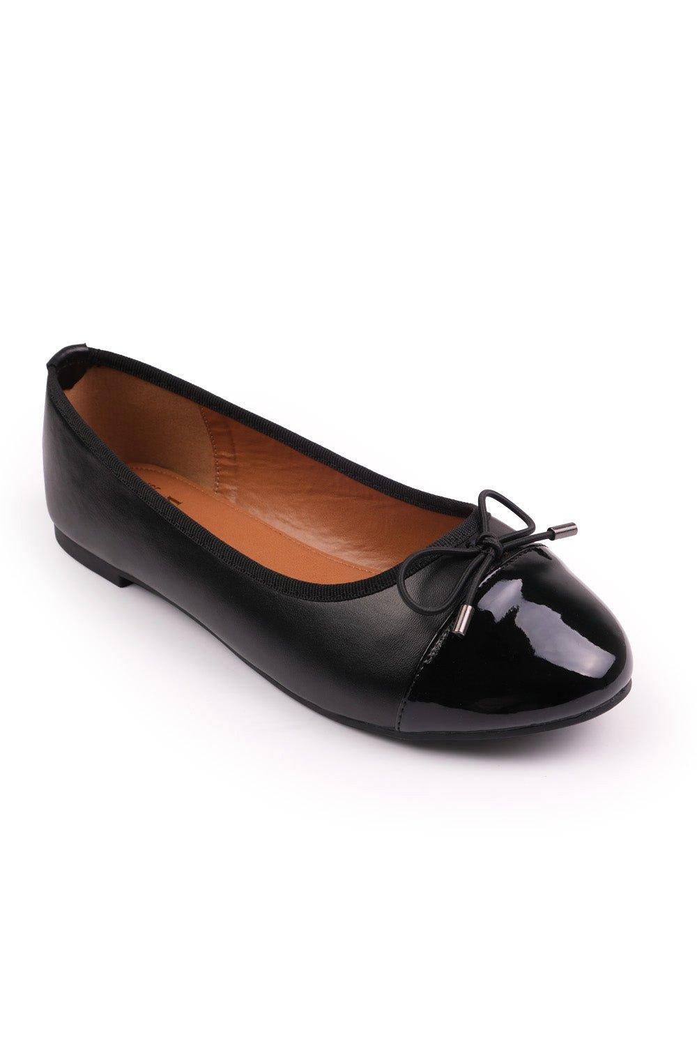 Janice Ballerina Flats Extra Wide With Front Bow Detail boohoo UK