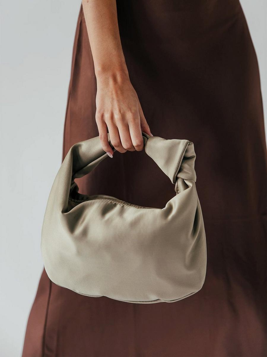 Leah Satin Knot Handle Shoulder Bag in Grey