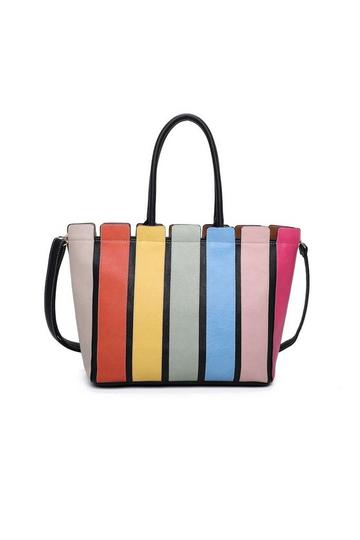 Black MultiColour Striped Medium Tote Shoulder Handbag