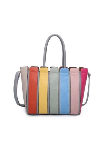 Grey MultiColour Striped Medium Tote Shoulder Handbag