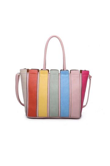 Pink MultiColour Striped Medium Tote Shoulder Handbag