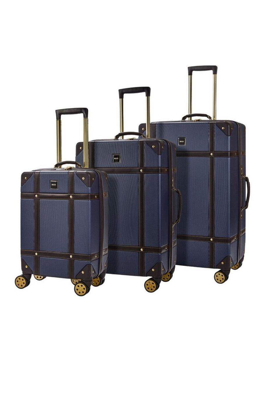 Navy Vintage Hard Shell Luggage Suitcase Trunk Cabin Travel Bags Set Of 3