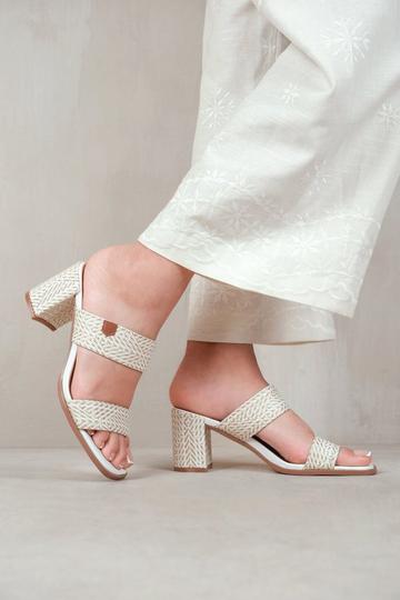 White Slayed' Statement Platform Strappy Block High Heels