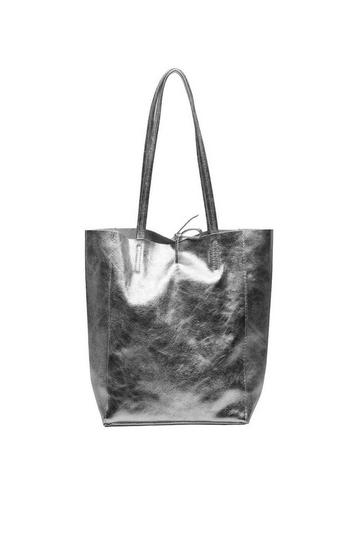 Pewter Metallic Leather Tote Shopper Bag | BBDAR Multi