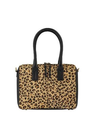 Leopard Print Cowhide Leather Crossbody Shoulder Bag | BYBEE Black