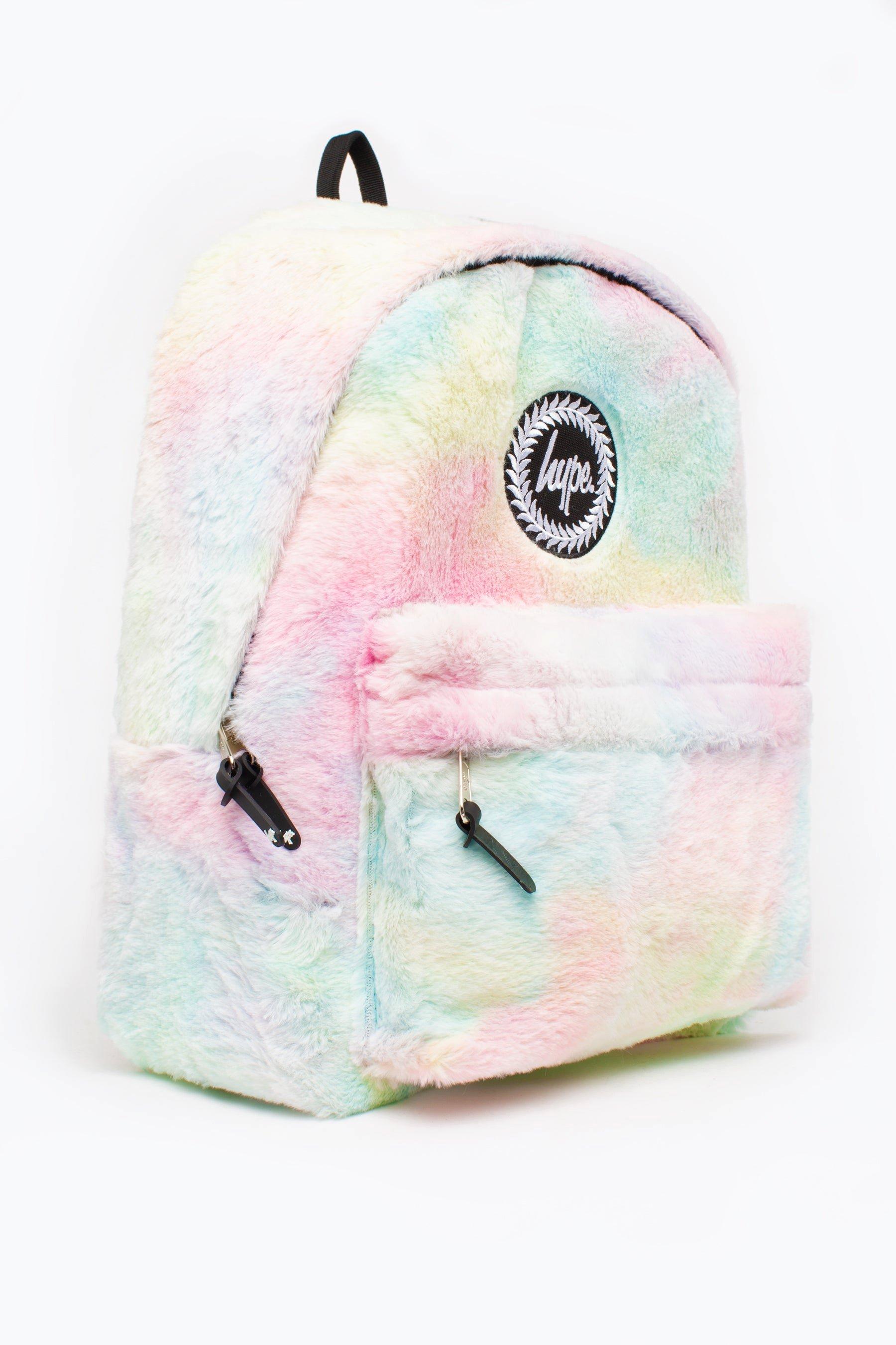 Rainbow fuzzy backpack hotsell