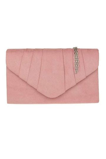 Pink Elegant Faux Suede Pleated V Shape Evening Clutch Bag