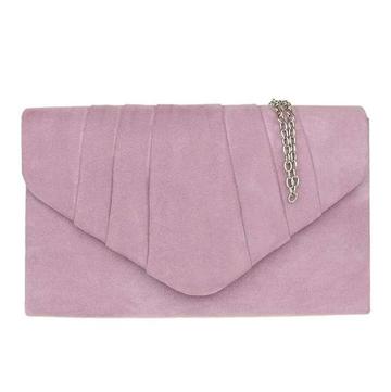 Elegant Faux Suede Pleated V Shape Evening Clutch Bag Lilac