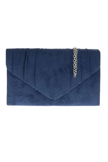 Elegant Faux Suede Pleated V Shape Evening Clutch Bag Navy