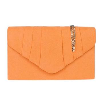 Orange Elegant Faux Suede Pleated V Shape Evening Clutch Bag