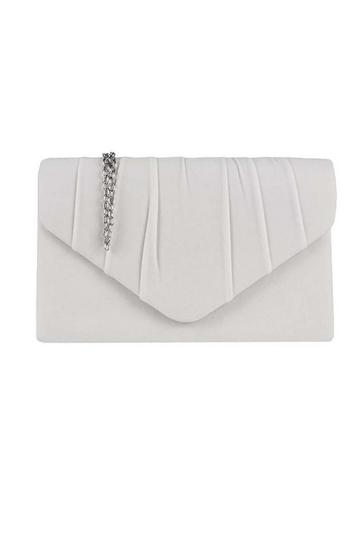 Elegant Faux Suede Pleated V Shape Evening Clutch Bag White