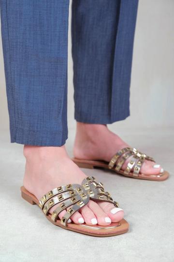 Gold Metallic 'Edriah' Studded Gladiator Sandals With Metallic Studs