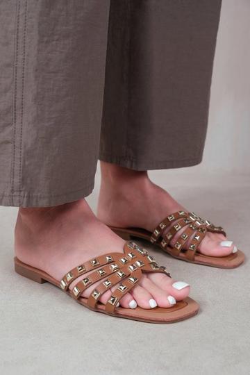 'Edriah' Studded Gladiator Sandals With Metallic Studs Tan