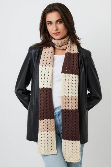 Striped Skinny Crochet Scarf Brown