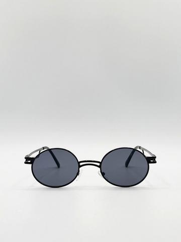 Black Retro Round Sunglasses in Black