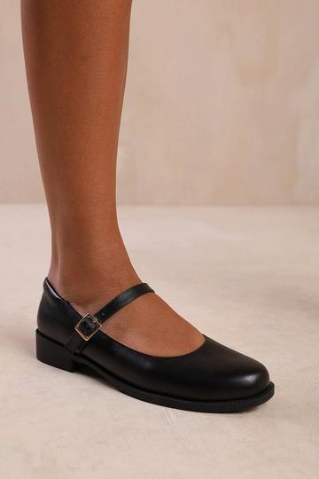 'Hawthorn' Extra Wide Fit Low Heel Loafer With Strap And Buckle Detail Black