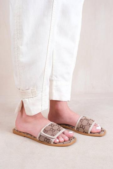 Beige 'Mirage' Adjustable Single Band Flat Slider Sandals