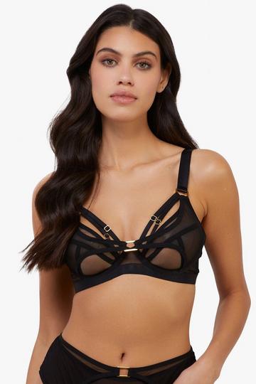 Holland Strappy Fishnet & Mesh Plunge Bra Black