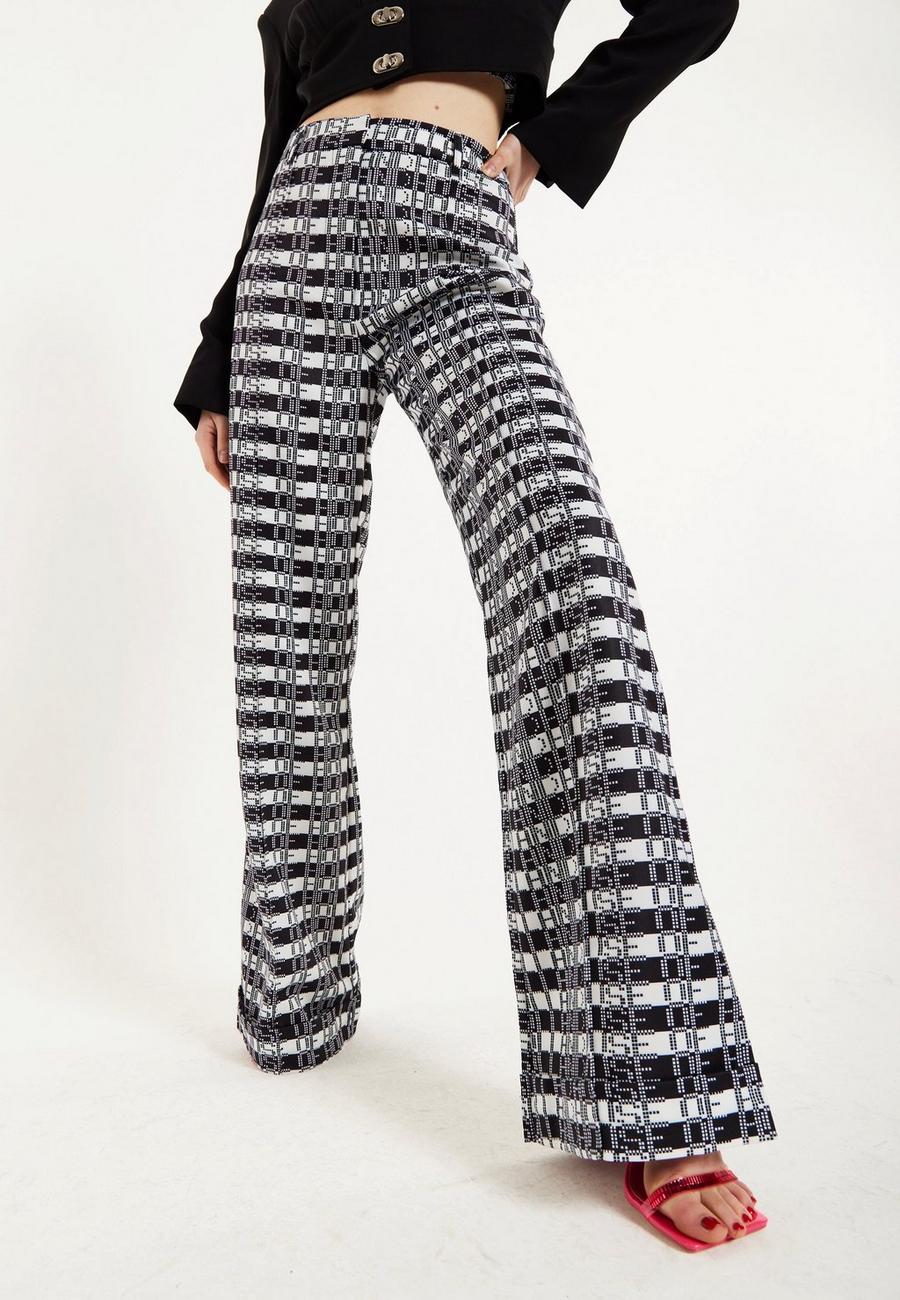 Striped and Logo Printed Trousers in Black and White image number 1